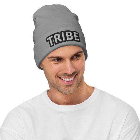 MEN'S TRIBE EMBROIDERED PREMIUM KNIT BEANIE TIGER SPIRIT MEGASTORE Gray 