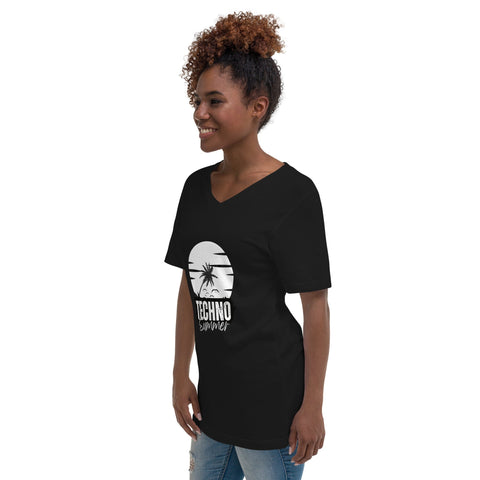 TECHNO TRIBE PODCAST 11 WOMEN'S PREMIUM V-NECK T-SHIRT TIGER SPIRIT MEGASTORE 