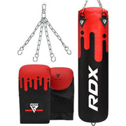 RDX F9 4FT-5FT 3-IN-1 RED - BLACK PUNCH BAG WITH MITTS SET TIGER SIRIT MERCH 