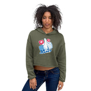 WOMENS CROP HOODIE HAPPY DESIGN MOTIVATIONAL QUOTES HOODIES THE SUCCESS MERCH Military Green S 