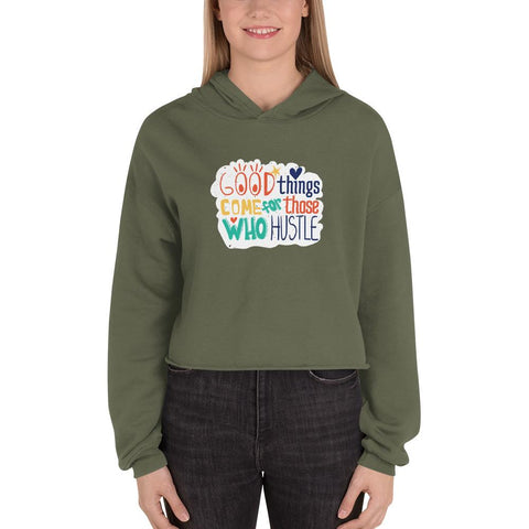 WOMENS CROP HOODIE MOTIVATIONAL QUOTES HOODIES THE SUCCESS MERCH Military Green S 