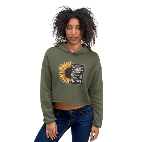 WOMENS CROP HOODY SUNFLOWER MOTIVATIONAL QUOTES HOODIES THE SUCCESS MERCH Military Green S 