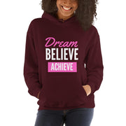WOMENS DREAM BELIEVE ACHIEVE HOODIE MOTIVATIONAL QUOTES HOODIES THE SUCCESS MERCH Maroon S 