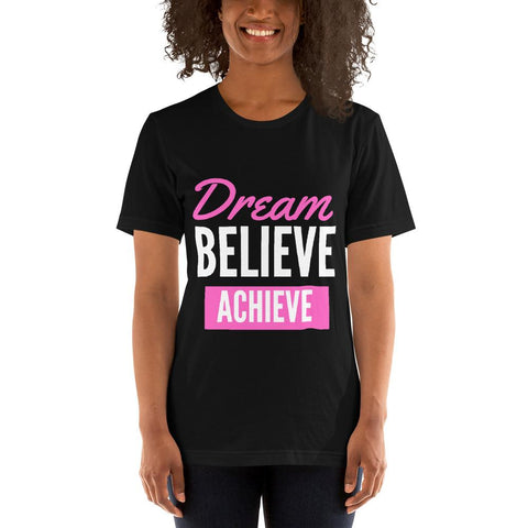 WOMENS DREAM BELIEVE ACHIEVE T-SHIRT MOTIVATIONAL QUOTES T-SHIRTS THE SUCCESS MERCH 