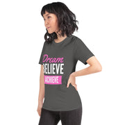 WOMENS DREAM BELIEVE ACHIEVE T-SHIRT MOTIVATIONAL QUOTES T-SHIRTS THE SUCCESS MERCH 