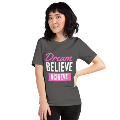WOMENS DREAM BELIEVE ACHIEVE T-SHIRT MOTIVATIONAL QUOTES T-SHIRTS THE SUCCESS MERCH Asphalt S 