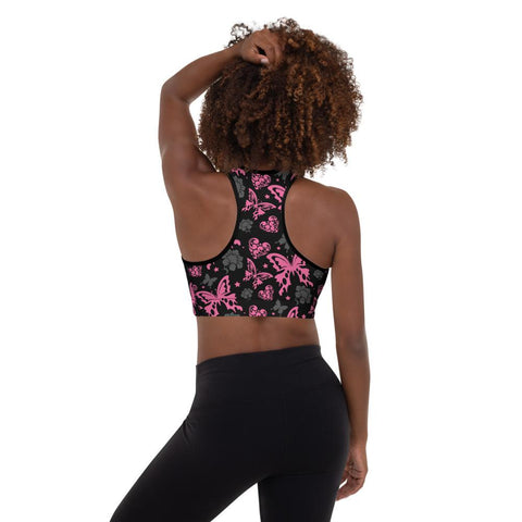 WOMENS PADDED SPORTS BRA BUTTERFLY FLORAL THE SUCCESS MERCH 