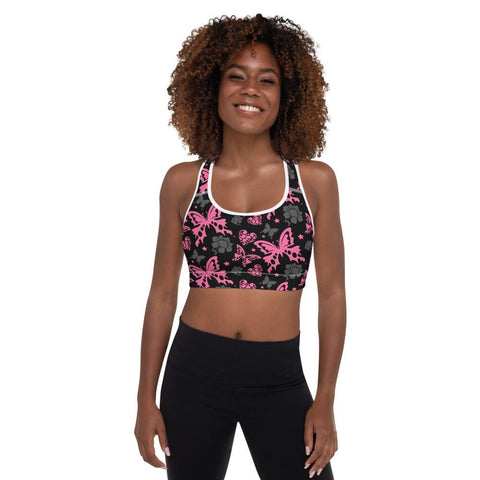 WOMENS PADDED SPORTS BRA BUTTERFLY FLORAL THE SUCCESS MERCH White XS 