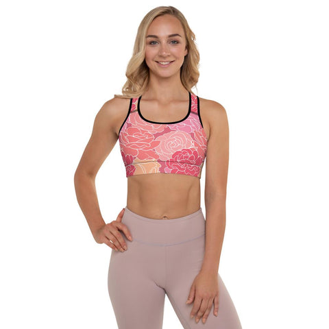 WOMENS PADDED SPORTS BRA ROSE FLORAL THE SUCCESS MERCH Black XS 